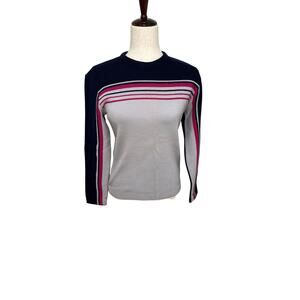 Vintage LIDO Of California 100% Wool Navy Sweater Pink Stroed Ski Sweater Size M